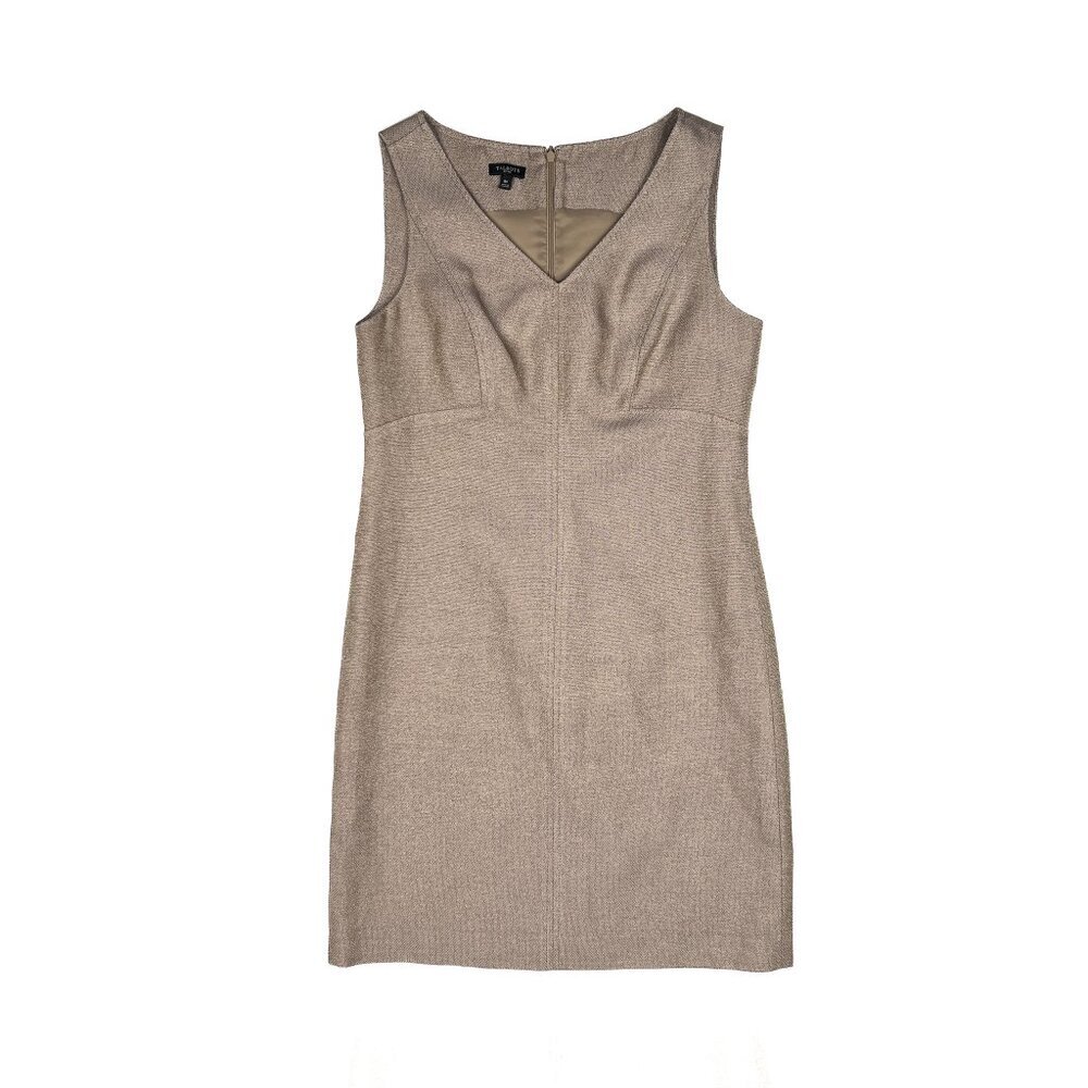 Talbots‎ Petites Linen Gold Tan V-Neck Sheath Midi Dress Size 8P - NWOT - Picture 3 of 6